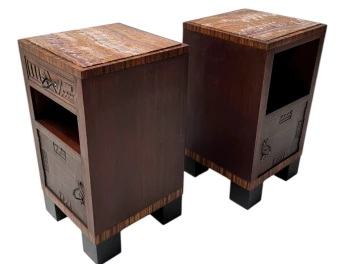 Two Art Deco Nightstands or Bedside Tables with Multi-Colored Marble Tops, 1930s